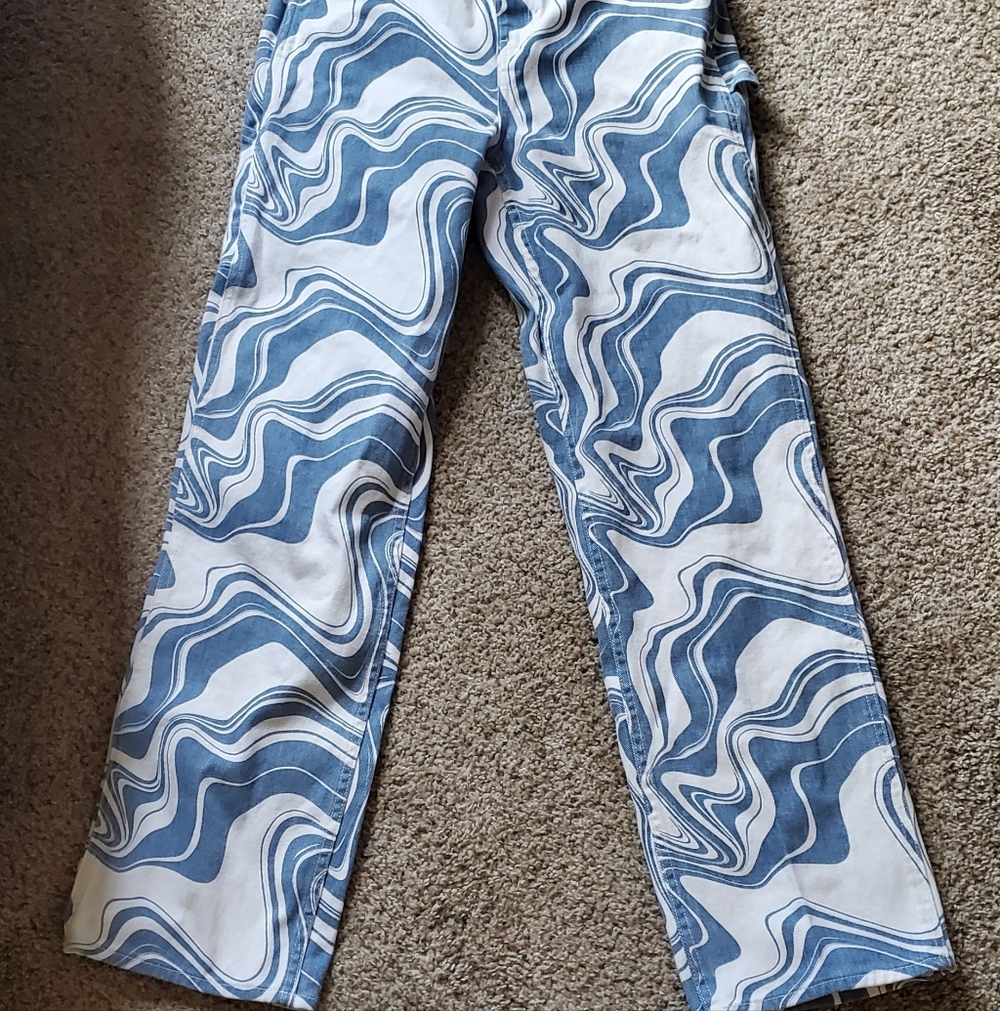 PacSun Swirl Print Carpenter Pants - Blue & White - Picture 7 of 7
